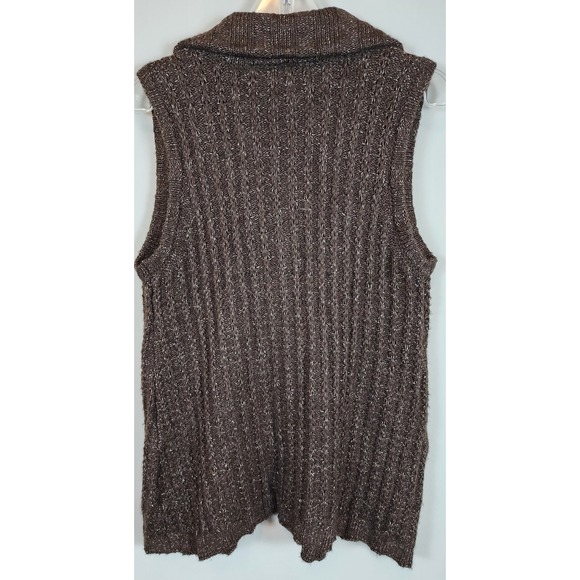 Cato Womens Brown Knit Removable Faux Fur Collar Vest Cardigan Sz L - Picture 2 of 10